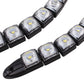 Close-up of square SMD LED modules in black housings with mounting tabs