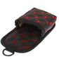 Black PU leather phone pouch with red diamond grid stitching and rounded pocket opening