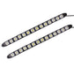 Pair of flexible black LED daytime running light strips with evenly spaced square LEDs