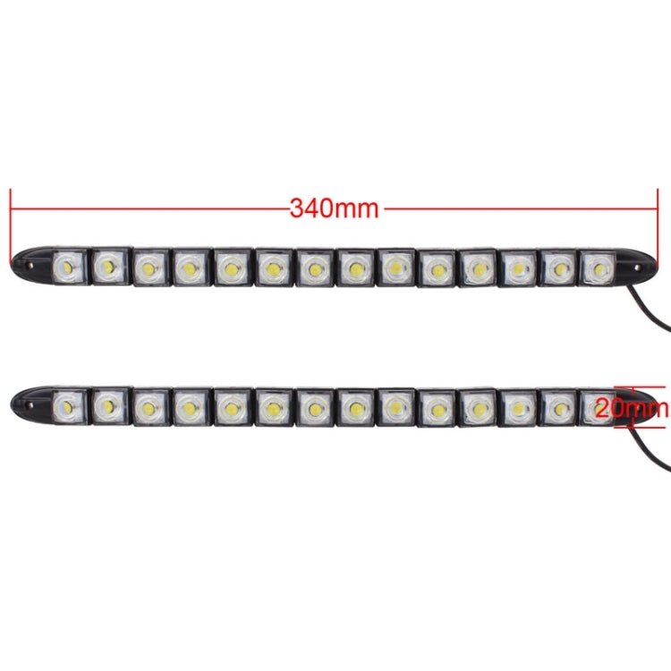 Flexible LED daytime running light bar with labeled length 340mm and width 20mm