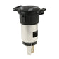 12V power outlet plug with black top cover, silver cylinder body, and side mounting tabs