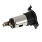 12V power outlet plug with silver cylindrical body, black housing, and side connector pins