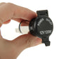 12V power outlet plug held in hand, showing black cap with POWER and OUTLET text
