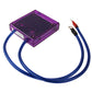 Voltage stabilizer monitor with two blue cables and red/black connectors, purple housing