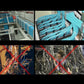 Cable bundles secured with blue self-locking zip ties in server-style racks