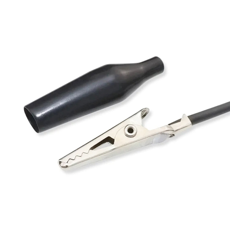 Alligator clip probe with black insulating sleeve and metal jaw tip