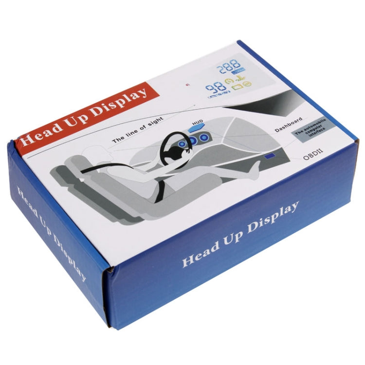 Head up display projector retail box labeled "Head Up Display" and "OBD2"