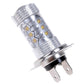 H7 LED fog light bulb, top view with clear lens and four yellow LED chips
