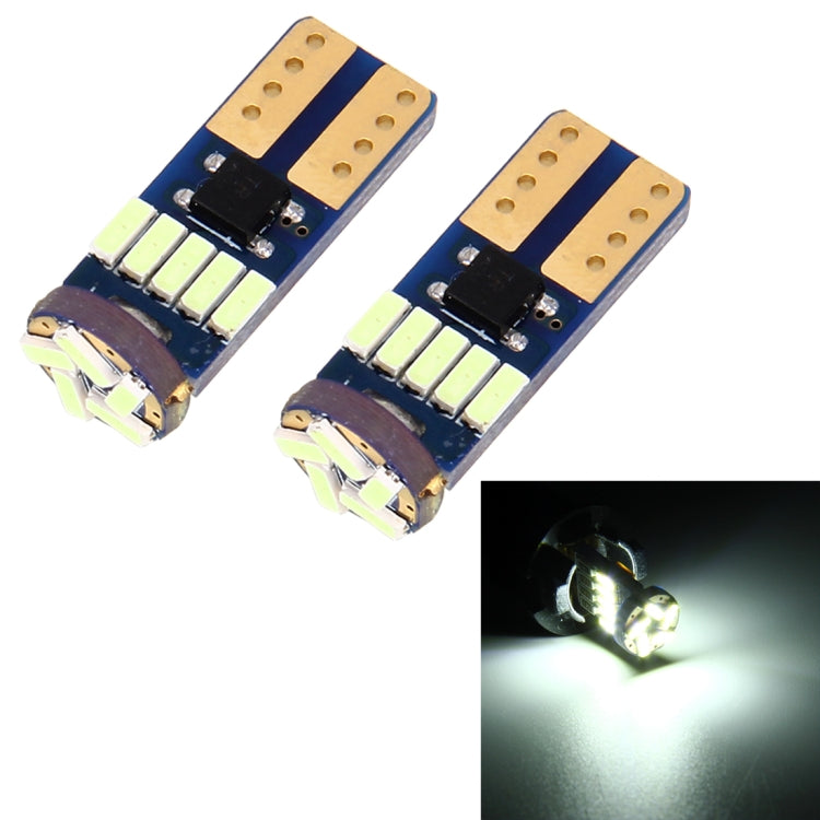 Pair of T10 15-LED 4014 SMD canbus bulbs with white LED chips on blue PCB