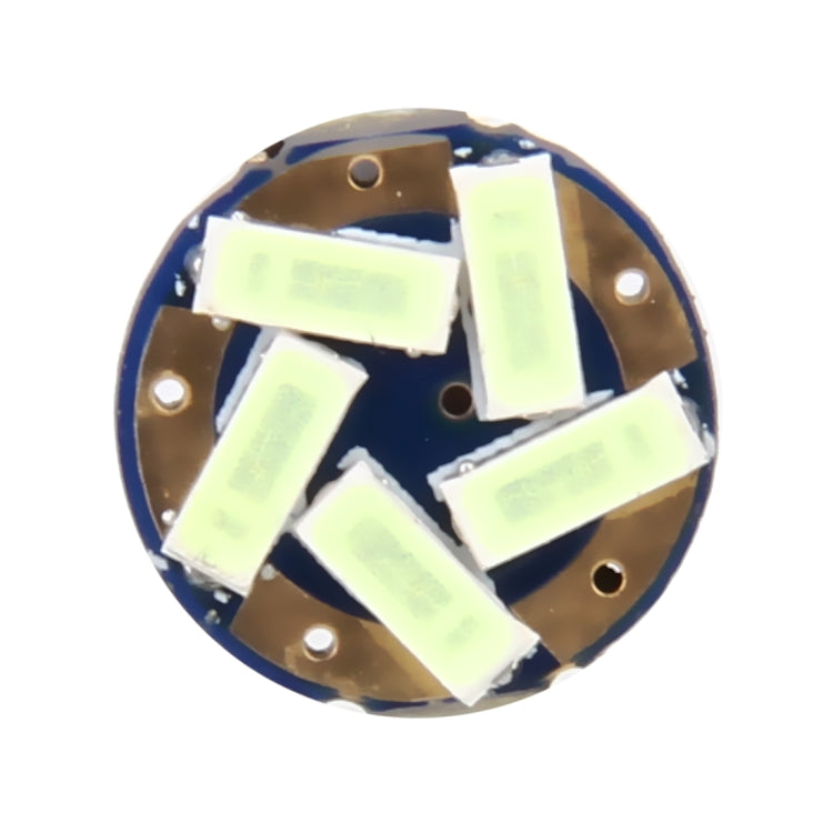 T10 LED bulb top view with multiple white LED SMDs on metal ring