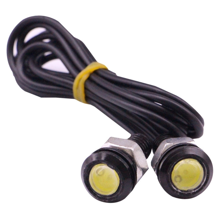 LED eagle eye light pair with black housings, two white LED bulbs, attached cable