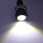 Lit LED eagle eye light bulb with black housing emitting bright white light