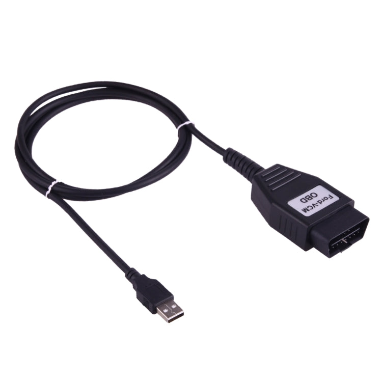 OBDII diagnostic cable with USB-A plug and black FORD-VCM OBD connector
