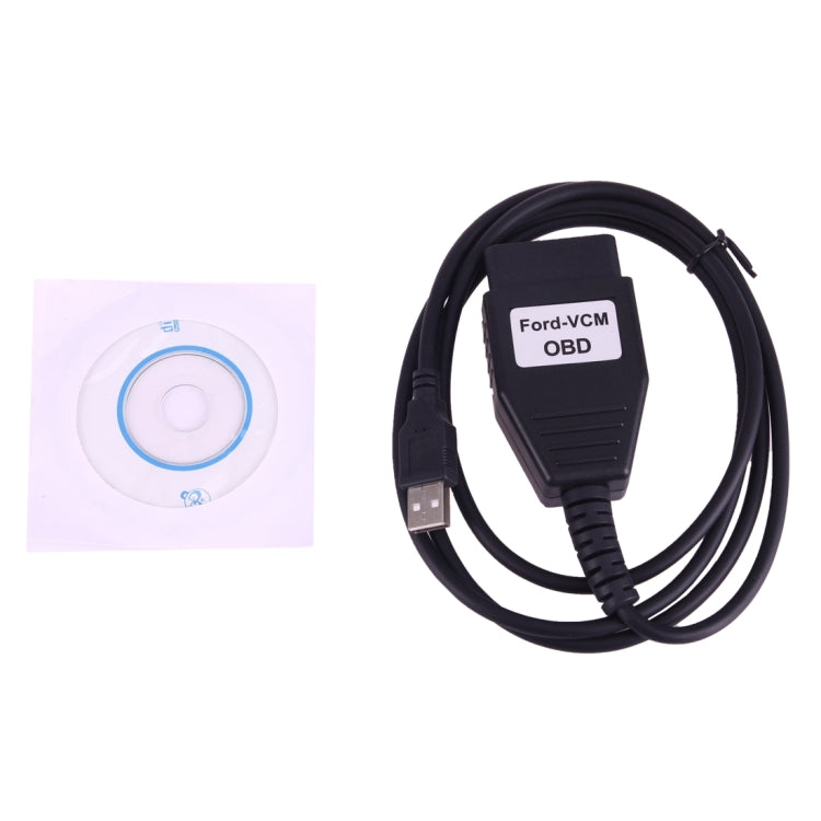 OBDII USB diagnostic cable kit with OBD adapter, USB-A cable, and included disc