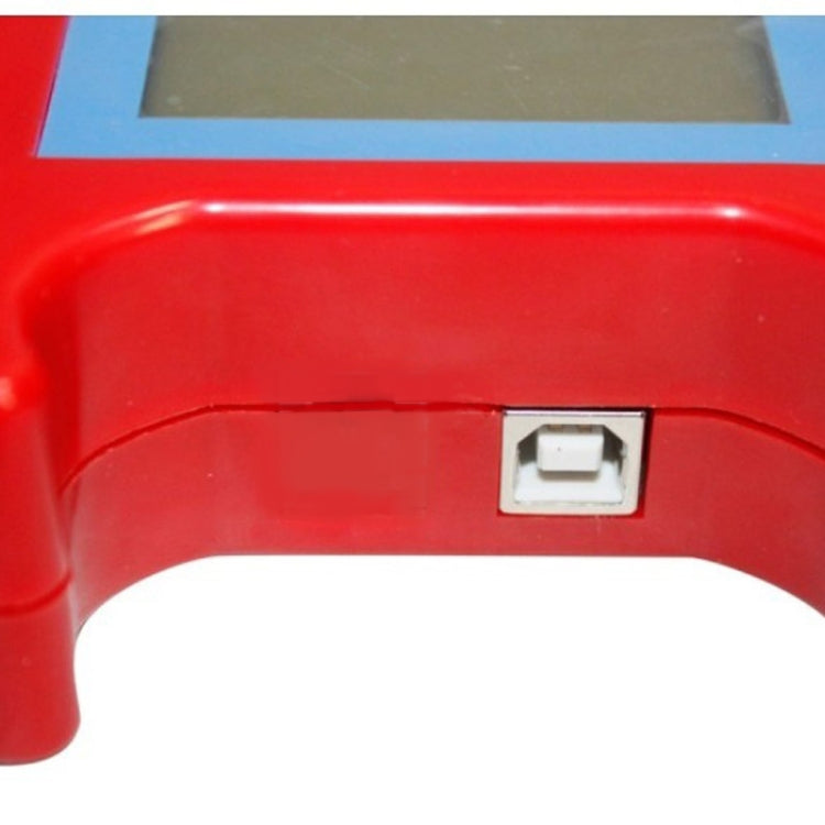 Red programmer body close-up with charging/data port connector