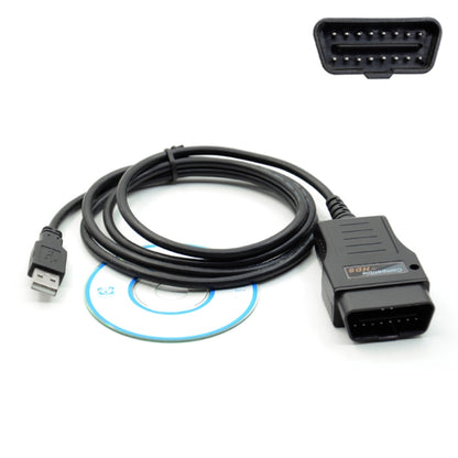 16-pin OBDII USB diagnostic cable with black USB plug and OBDII connector