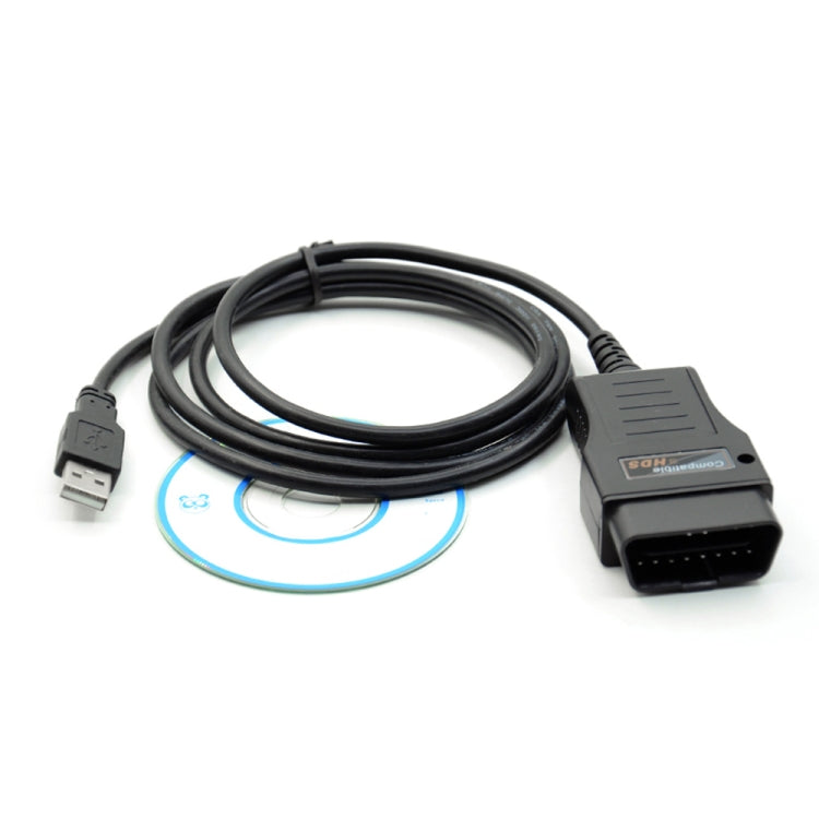 16-pin OBDII USB diagnostic cable, bundled black cable with OBDII end and USB plug