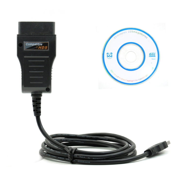 16-pin OBDII USB diagnostic cable with OBDII connector and included software disc