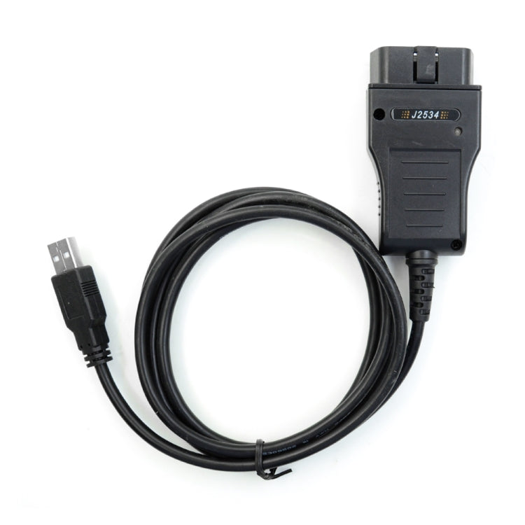 16-pin OBDII USB diagnostic cable with USB plug and rectangular OBDII connector