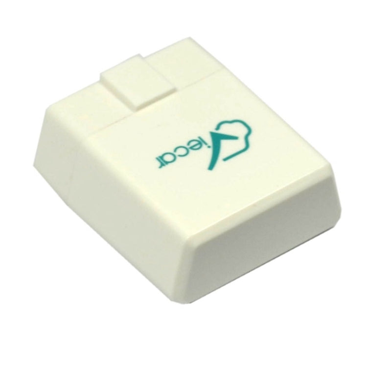 Viecar OBDII Bluetooth scanner top with logo, white housing and raised latch