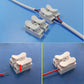 White 2-way push quick cable connectors used with red and blue wiring leads