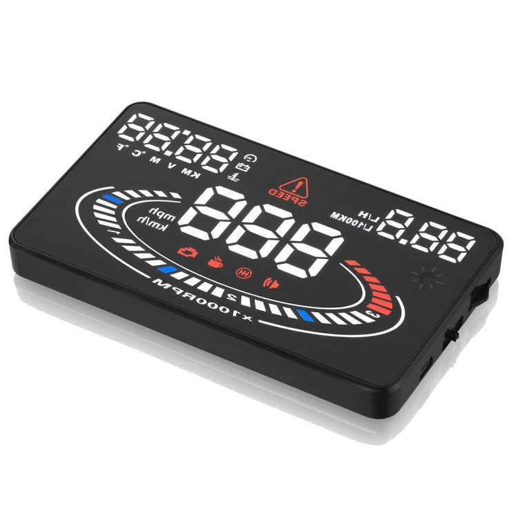 Angled black E300 HUD head up display with colorful gauge ring and digital numbers.
