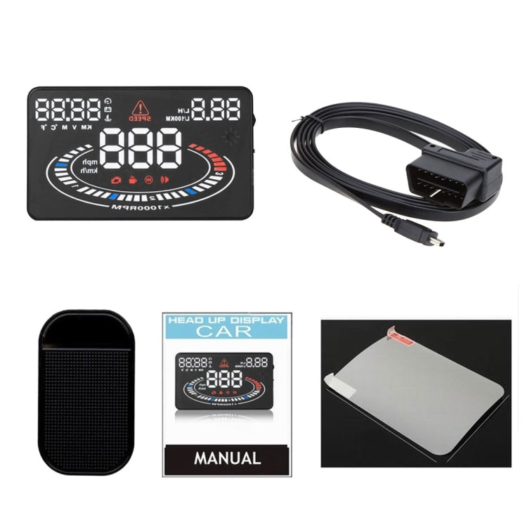 E300 HUD display kit with power cable and instruction cards, screen shown.