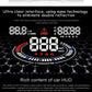 Marketing page describing E300 HUD with multi-color display and example numbers.