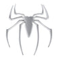 Shiny chrome spider emblem badge, symmetrical webbed leg design