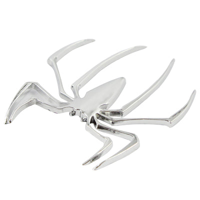 Chrome spider emblem badge, 3D raised legs in glossy metallic silver