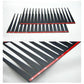 Pair of black car eyelash strip decals with red borders and dense lash spikes