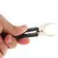 Hand holding black circuit tester clip and insulated lead wire