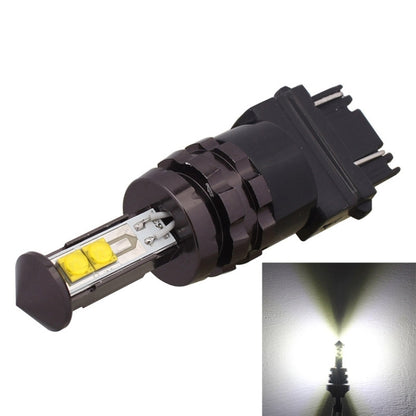 3157 LED car brake light bulb with black base and white LED module, angled view