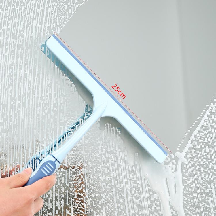 Blue plastic glass wiper squeegee with wide blade and nonslip handle, 25cm