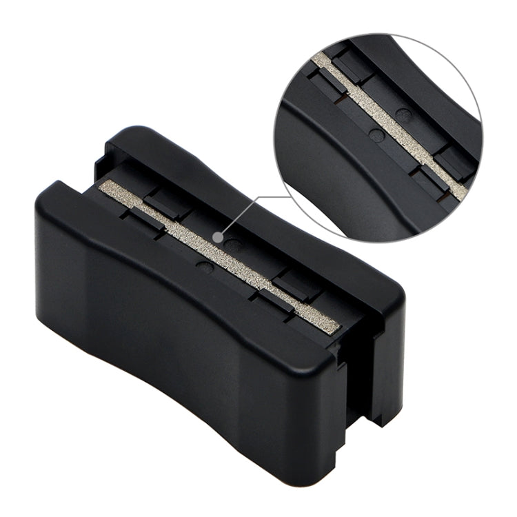 Black wiper blade restorer tool showing textured metal grinding strip
