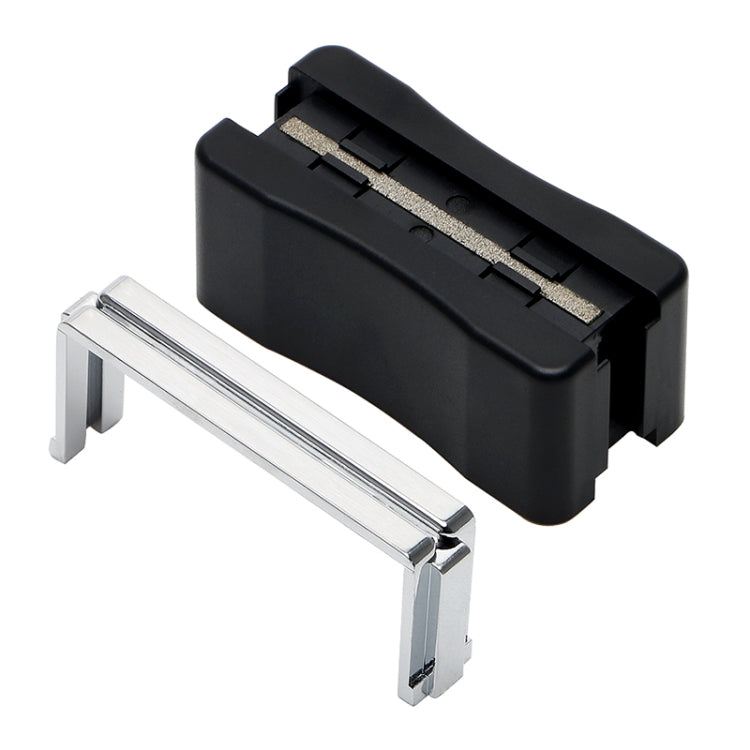 Black wiper blade restorer tool with chrome side rails and visible grinding strip