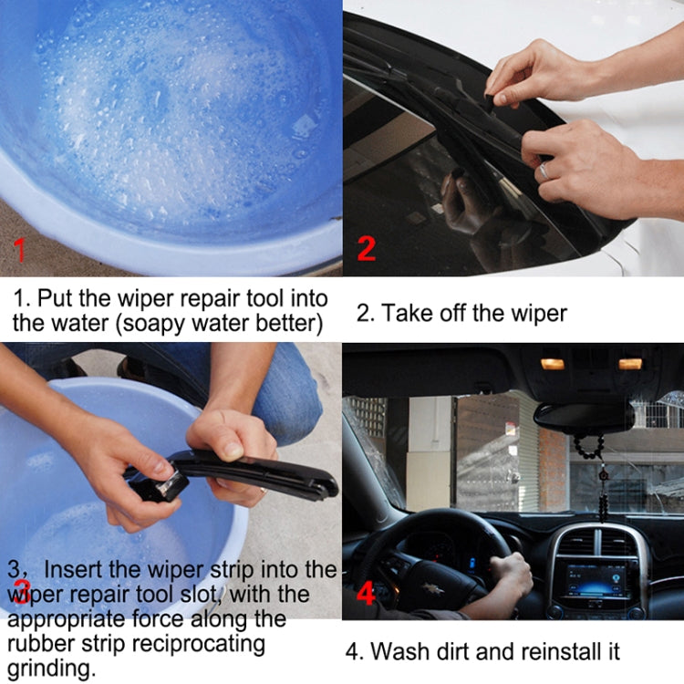 Car wiper blade restorer tool being used on windshield wiper blade