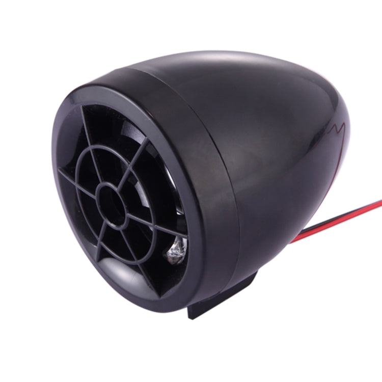 Black motorcycle speaker pair with circular grille and red/black wiring leads