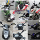 Motorcycle MP3 audio system installed on scooter handlebar dashboard and speakers