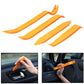 Orange car trim removal tool set shown prying door handle and dashboard panel