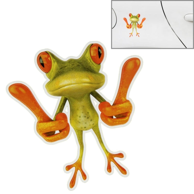 Frog character car sticker, green frog with orange barbell weights, die-cut