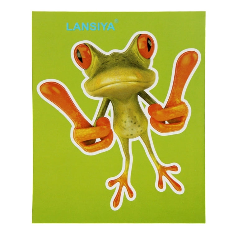 Frog character car sticker showing green frog holding orange barbell, die-cut