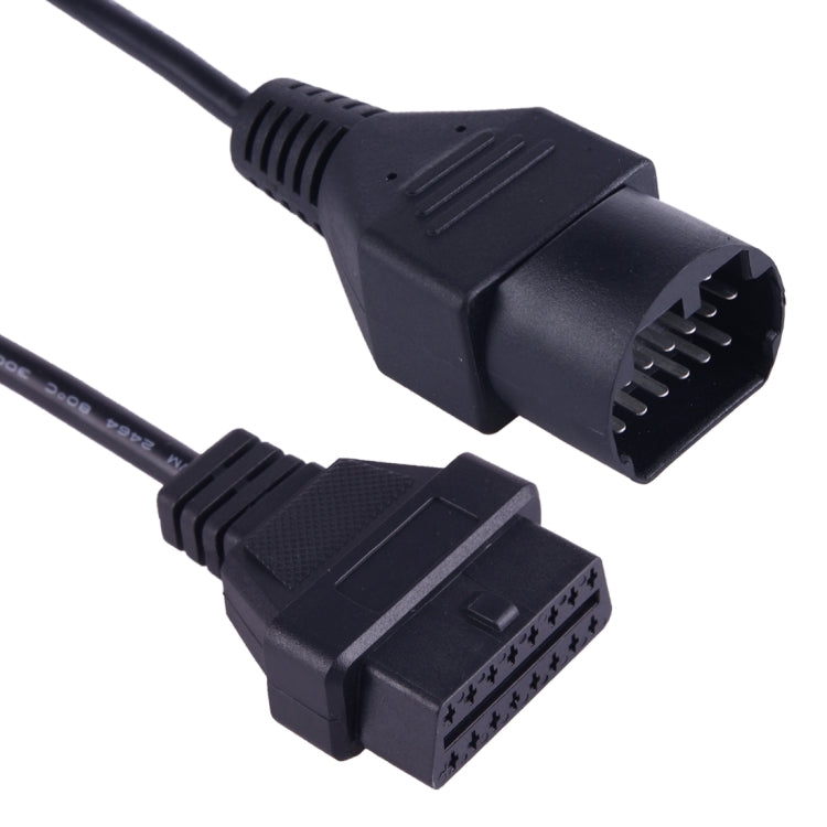 17-pin to 16-pin OBD-II diagnostic cable with black connectors, two ends visible