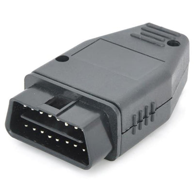 OBD-II 16-pin diagnostic adapter, gray plastic male connector with pin row