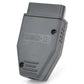 OBD-II diagnostic adapter, gray housing with OBD-II marking and side screw holes