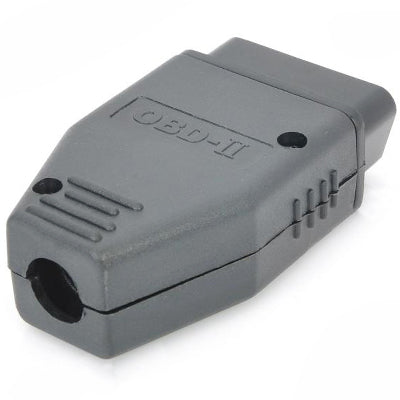 OBD-II 16-pin adapter housing, gray body with port opening and side grille