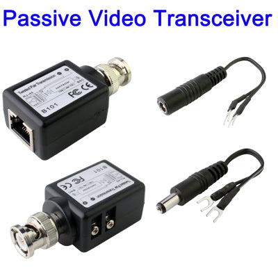 Passive video transceiver kit with two balun units and twisted-pair leads, black