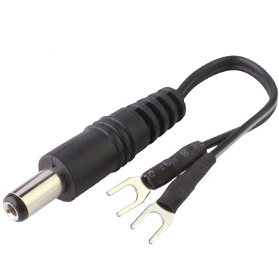 Twisted-pair connection cable with barrel plug and forked terminal pins