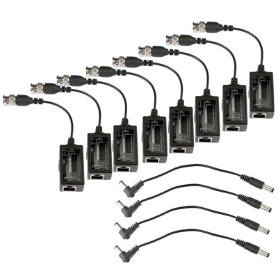 CCTV video balun transceivers set with multiple RJ45 ports and BNC cables