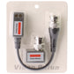Blister pack showing passive BNC video balun transceivers with two connectors and cable